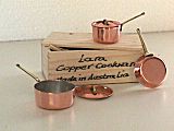 5 piece miniature cookware set in wooden box