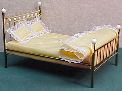 Single"Brass" Bed dollhouse miniature furniture 1" scale D7787 metal w/ matress